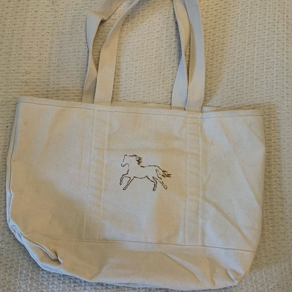 Club Lala Kind Cafe Horse Logo Canvas Tote Bag Purse Cream Beige Shoulder Bag - Picture 6 of 6